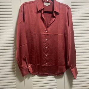 LOFT Pink Button Down Shirt with Relaxed Fit